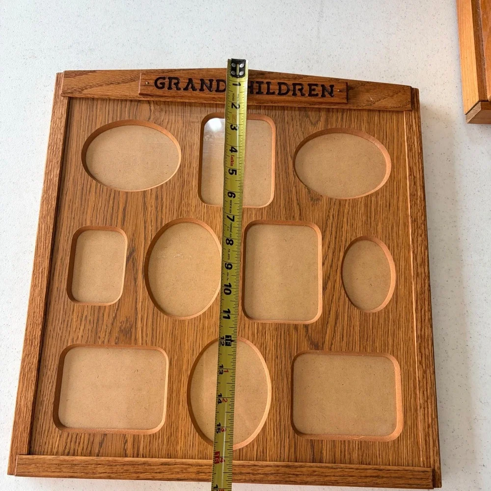 Vintage Oak Wood Grandchildren Multi Photo Frame 10 Opening Wall Decor Square